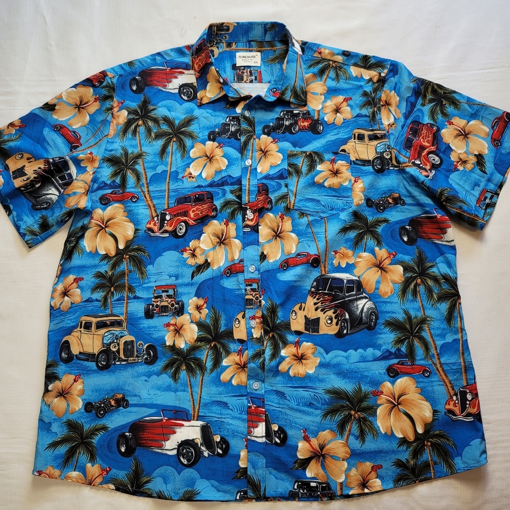 Hot Rod Hawaiian Shirt Mens 3XL Tunevuse Regular Fit All Over Print NWOT